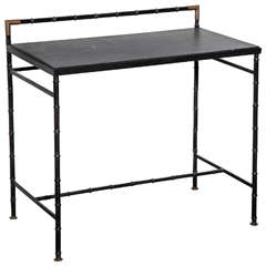 Jacques Adnet Iron 
Brass Desk with Black Leather Top, c. 1950