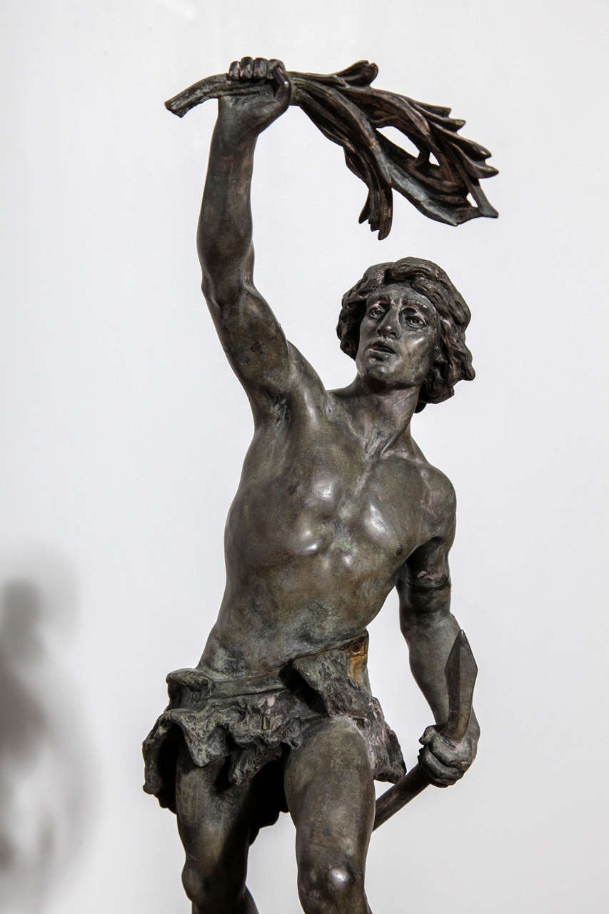 French patinated bronze figure: Vainqueur, after a model by Emile Laporte In Fair Condition In Chicago, IL