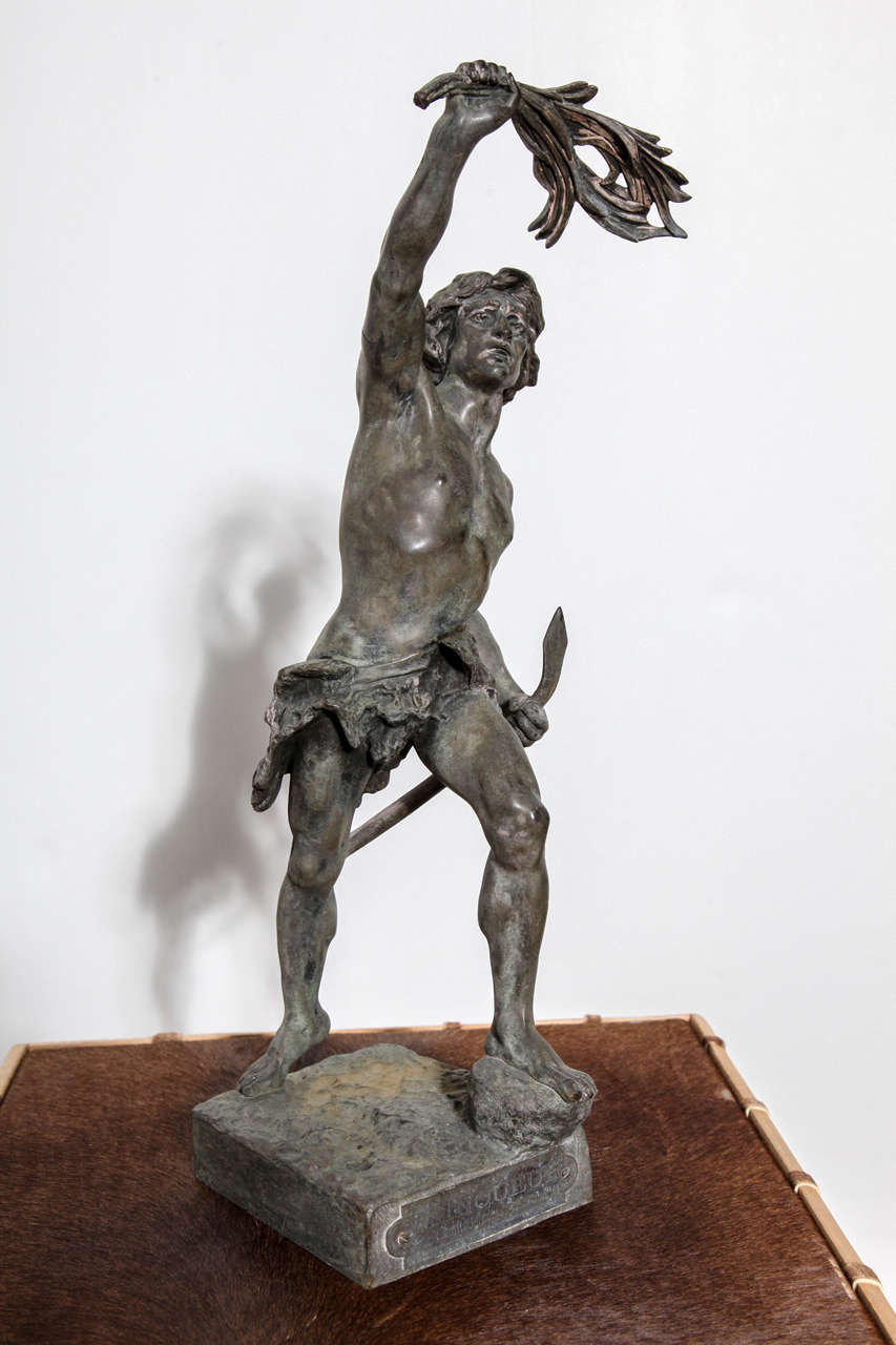19th Century French patinated bronze figure: Vainqueur, after a model by Emile Laporte