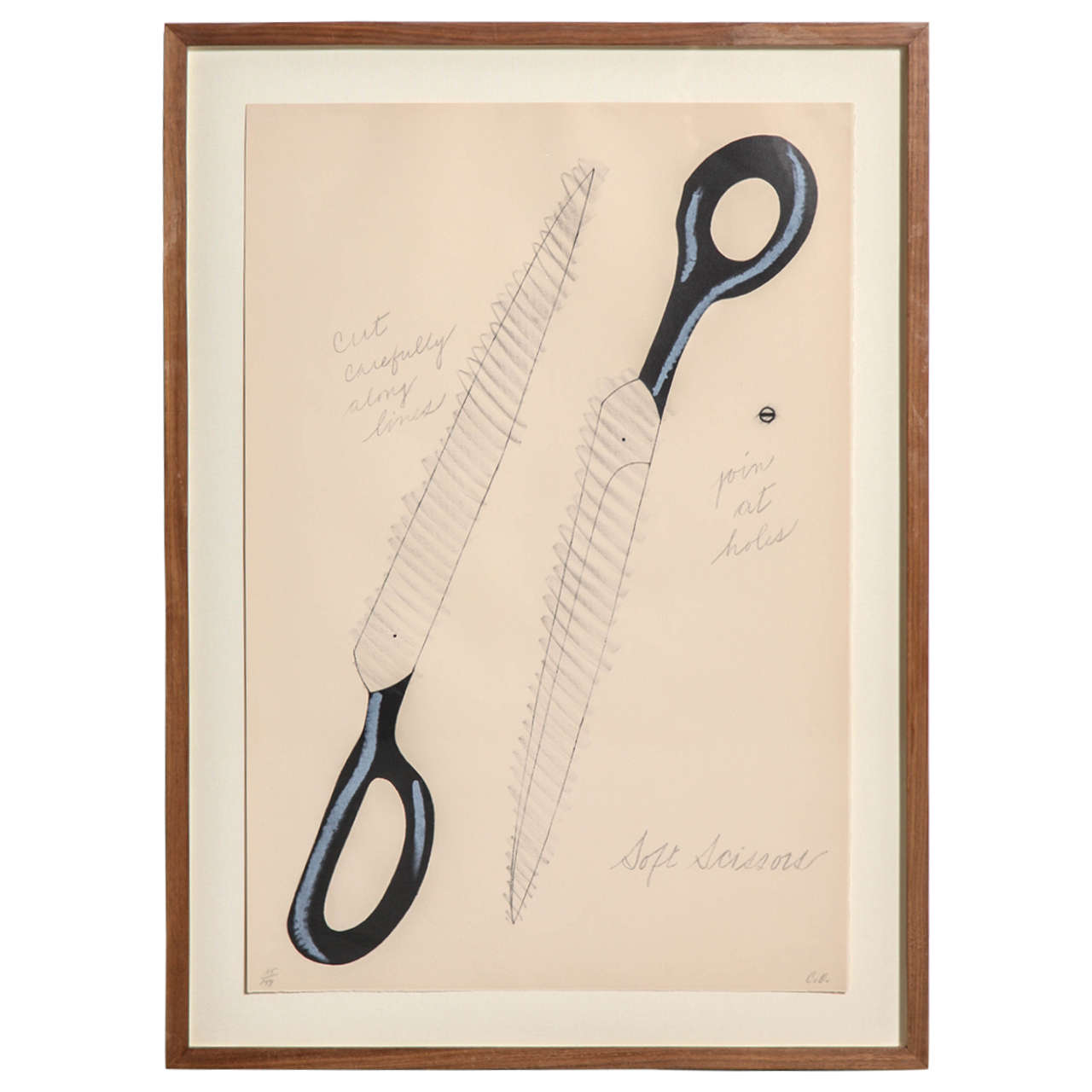 Claes Oldenberg Framed Lithograph, Scissors to Cut-Out (1968)