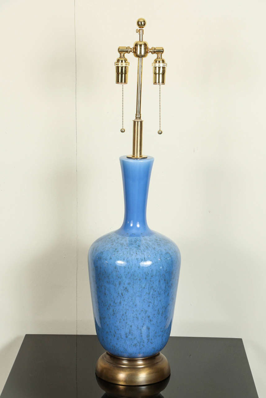 North American Large Pair of Blue Glazed Ceramic Lamps