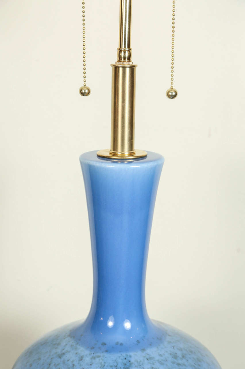 Mid-20th Century Large Pair of Blue Glazed Ceramic Lamps