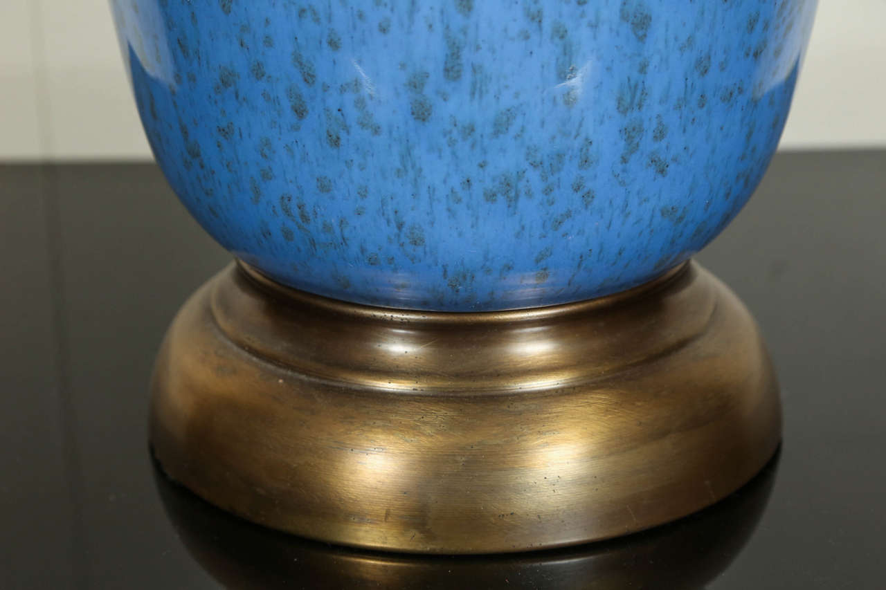 Large Pair of Blue Glazed Ceramic Lamps 1