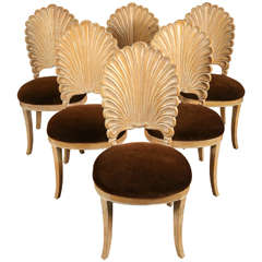 Six Italian Shell Back Carved Chairs