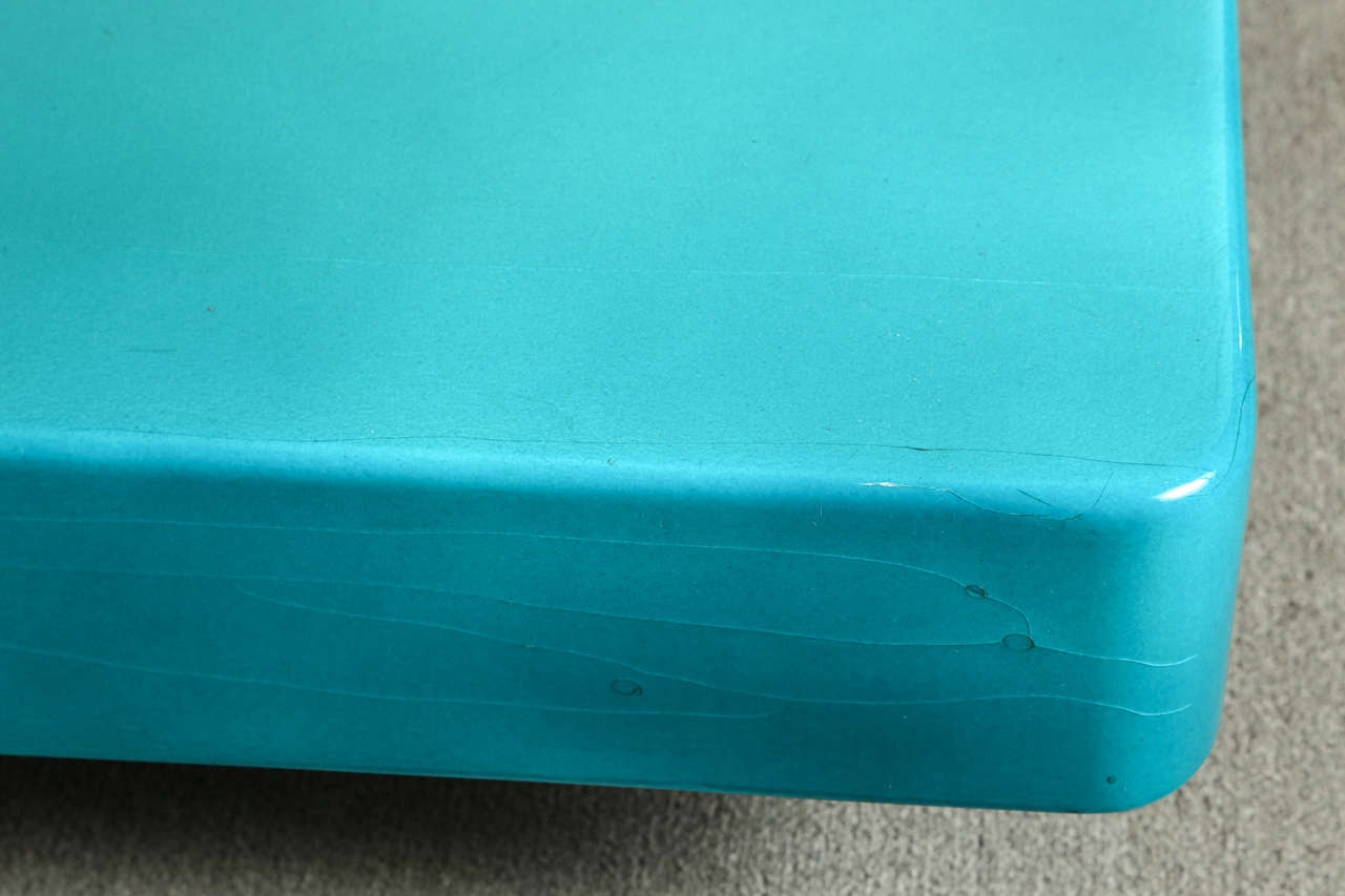 Wood Stunning Peacock Blue Coffee Table by Aldo Tura