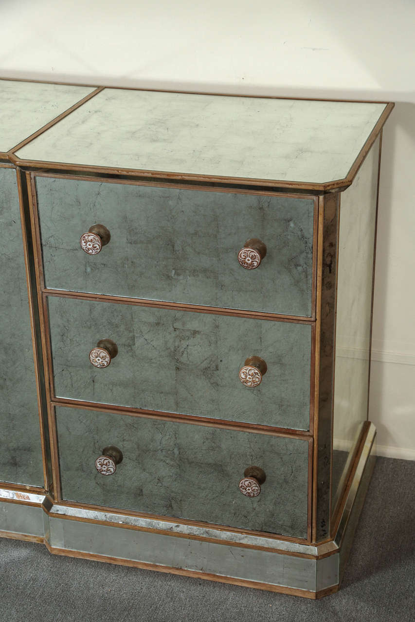 North American Reverse Silver Leaf Mirrored Cabinet