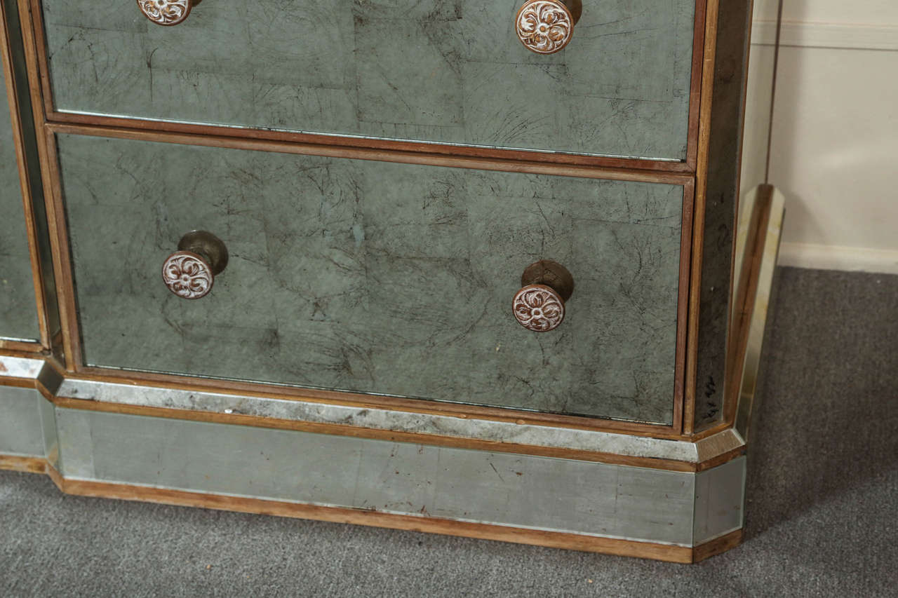 Reverse Silver Leaf Mirrored Cabinet In Good Condition In New York, NY