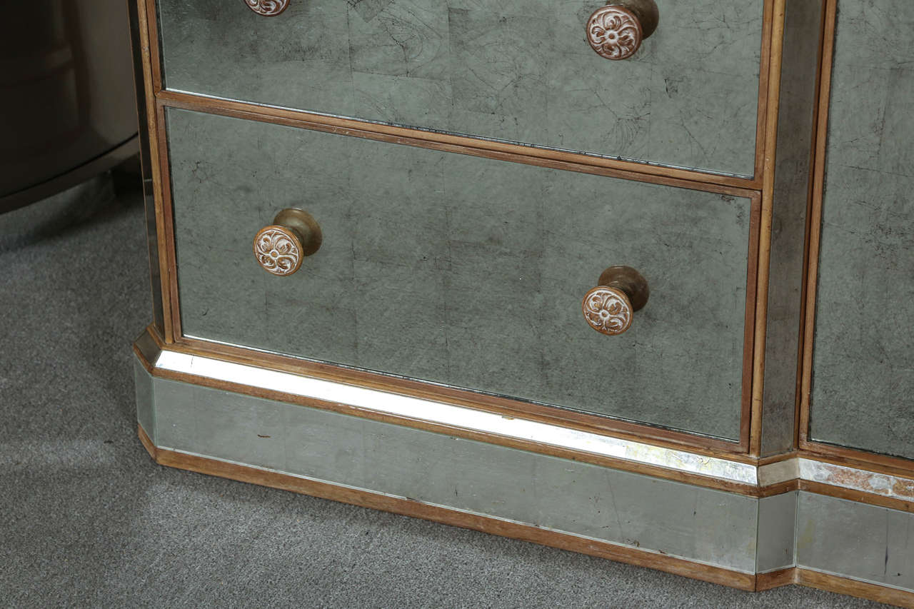 Mid-20th Century Reverse Silver Leaf Mirrored Cabinet