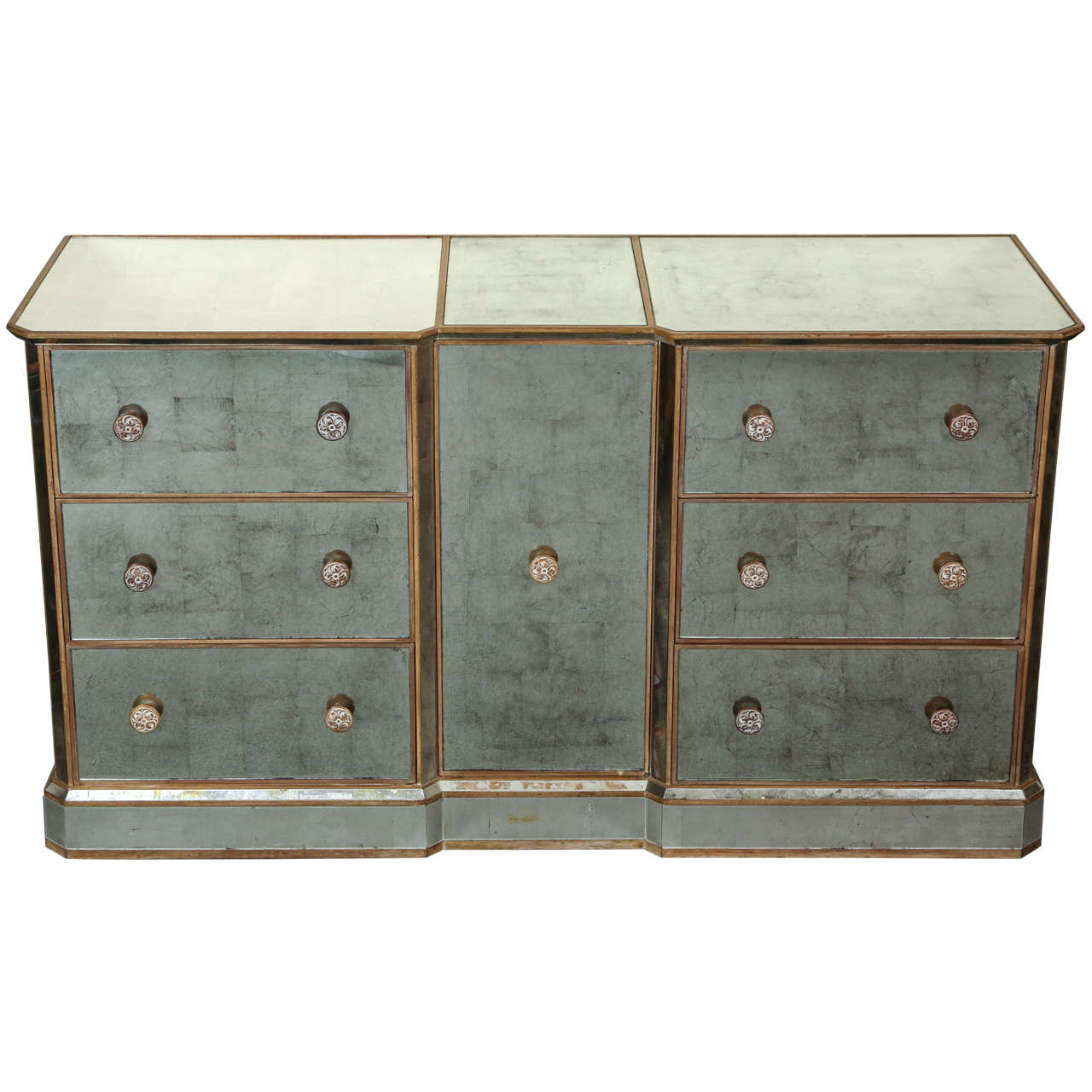 Reverse Silver Leaf Mirrored Cabinet
