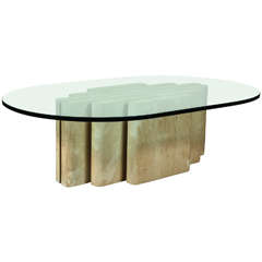 Lovely Coffee Table of Goatskin, Brass and Glass by Steve Chase 4