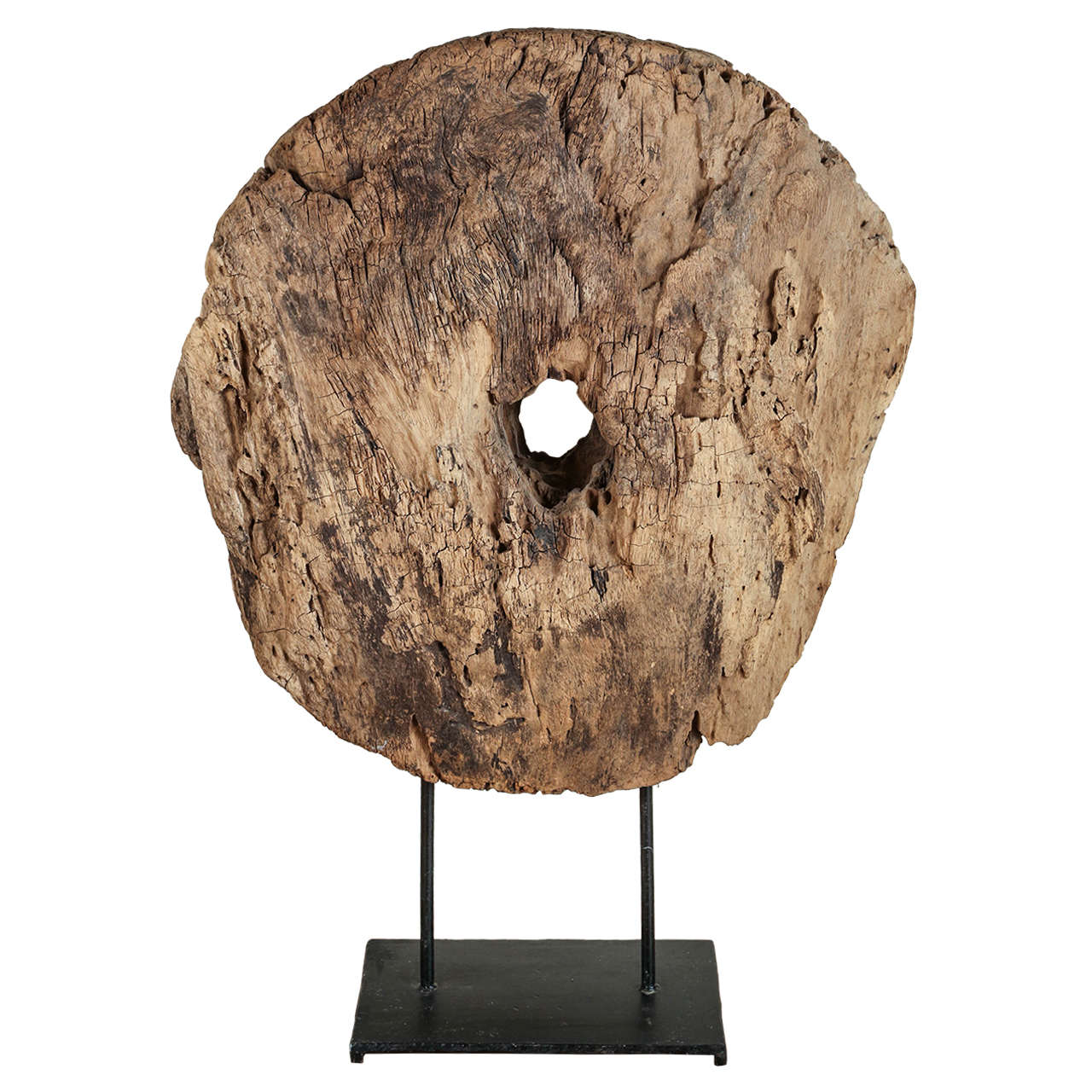 Giant Reclaimed Wooden Disc with Display Stand for Exhibit as a Sculpture