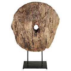 Giant Reclaimed Wooden Disc with Display Stand for Exhibit as a Sculpture