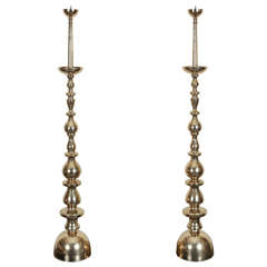 Spectacular Pair of Monumental Brass Candlesticks
