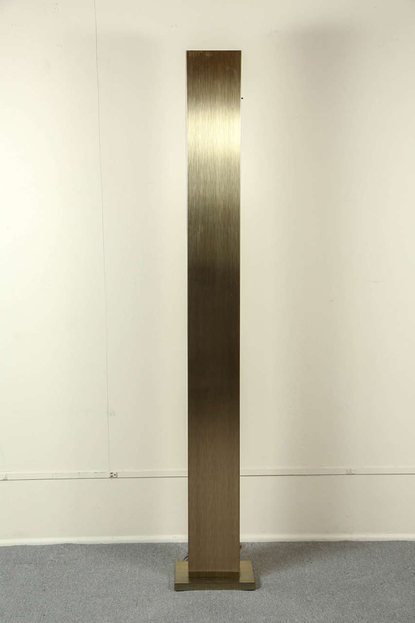 Pair of Simple Rectangular Torchieres in Brushed Brass at 1stDibs