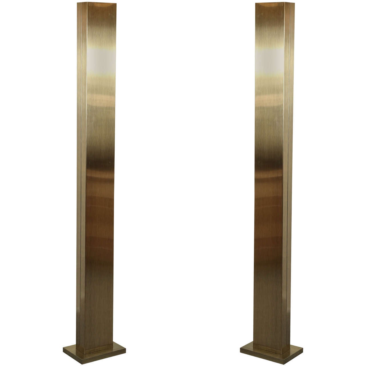 Pair of Simple Rectangular Torchieres in Brushed Brass at 1stDibs
