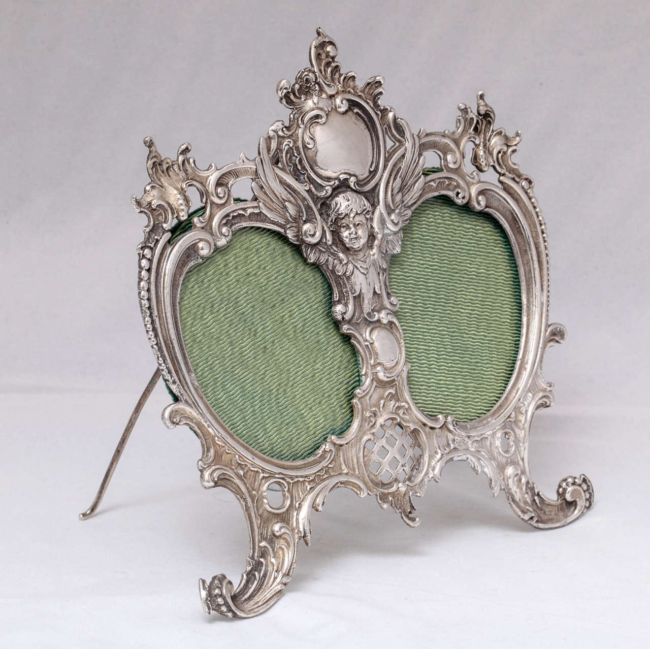 Continental (.800) silver (unmarked, but tested) silver footed double picture frame (easel is also silver), European (probably Dutch), circa 1890 -1900. @6