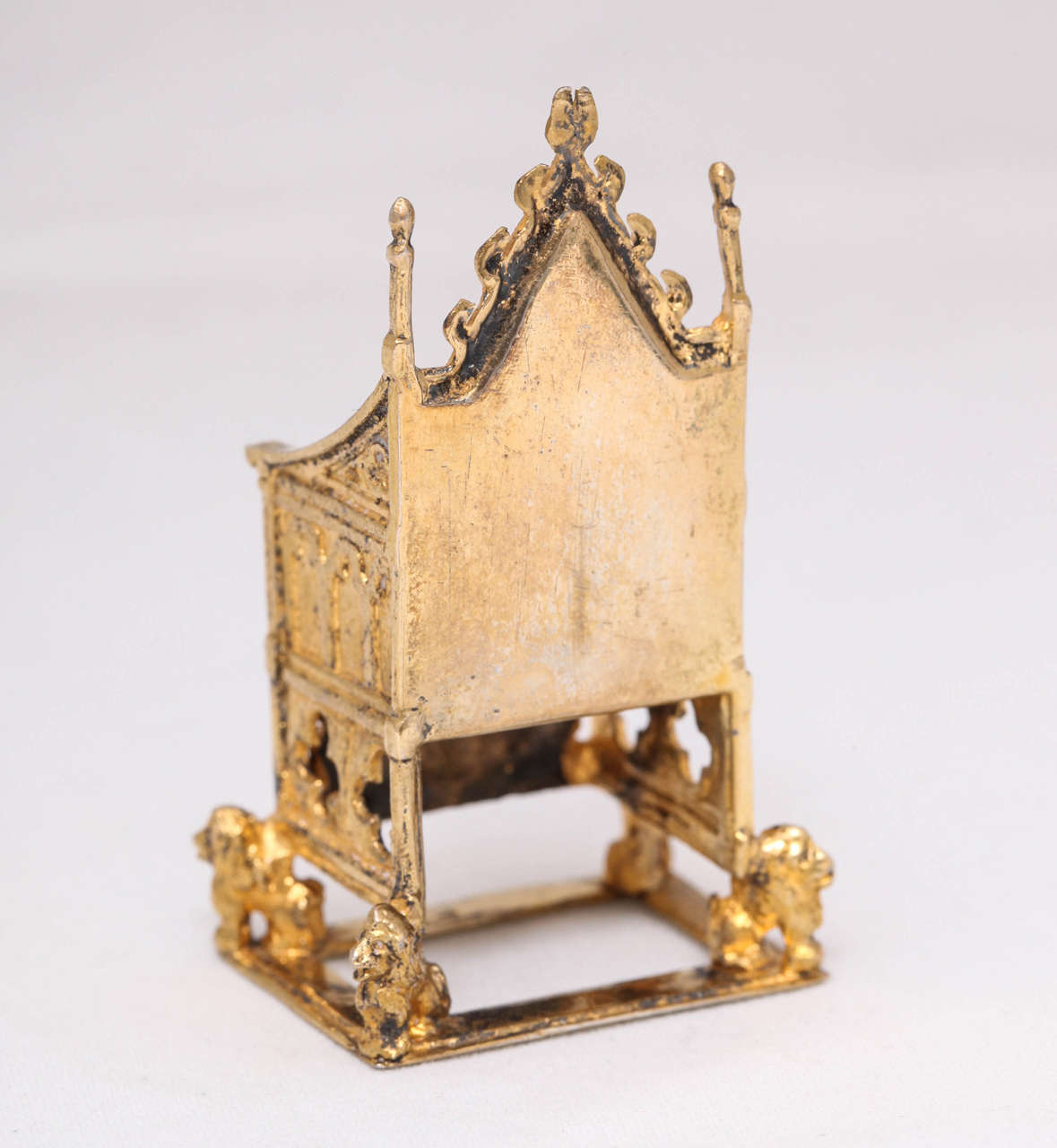 British Edwardian Sterling Silver-Gilt Miniature Coronation Throne or Chair