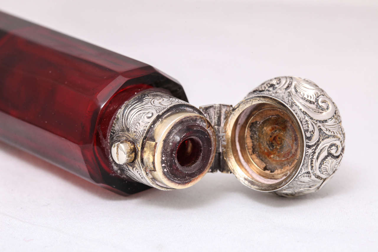 Late 19th Century Victorian Sterling Silver and Ruby Glass Double Sided 
