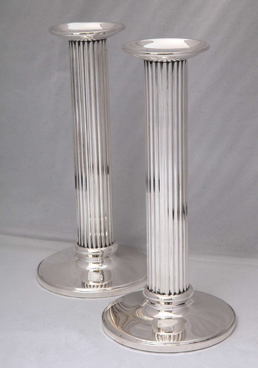 American Pair of Edwardian Sterling Silver Column-Form Candlesticks