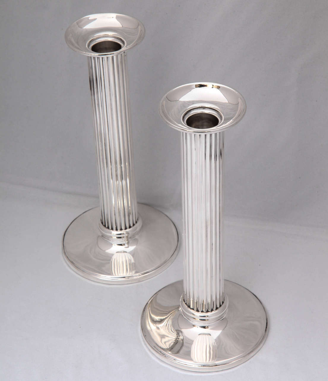 Pair of Edwardian Sterling Silver Column-Form Candlesticks 2