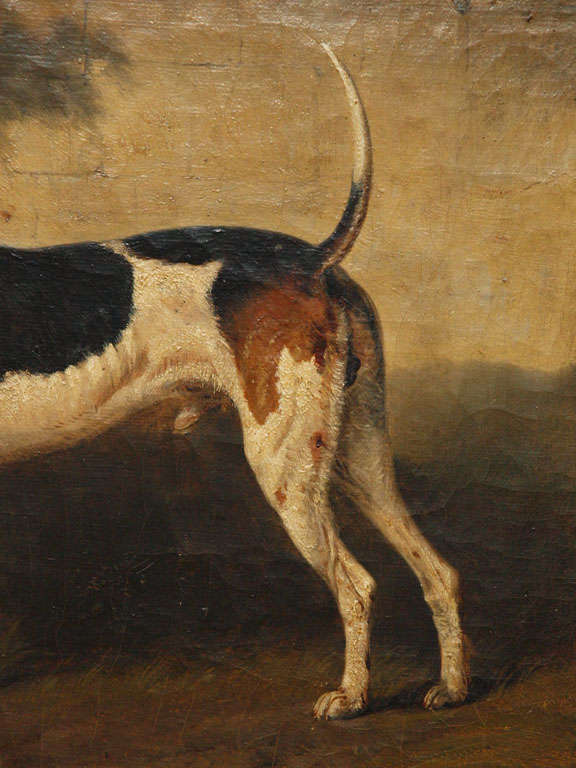 Canvas Portrait of a Foxhound by Philippe LeDieu, mid 19th century.
