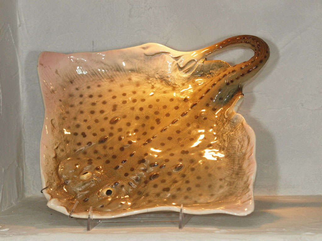 19th Century French majolica platter in the form of a stingray