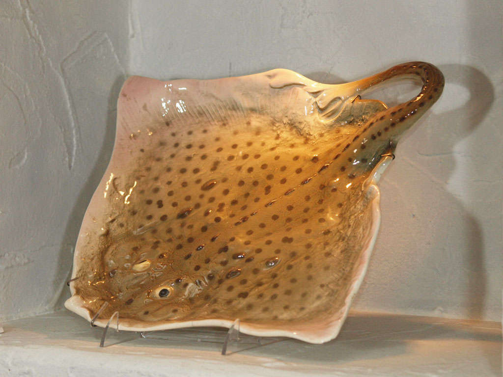 French majolica platter in form of a stingray. Unmarked. Very good glaze with crackleture typical with age.