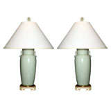 Pair of Asian Inspired Celedon Jar Lamps