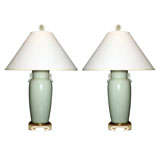 Pair of Asian Inspired Celedon Jar Lamps