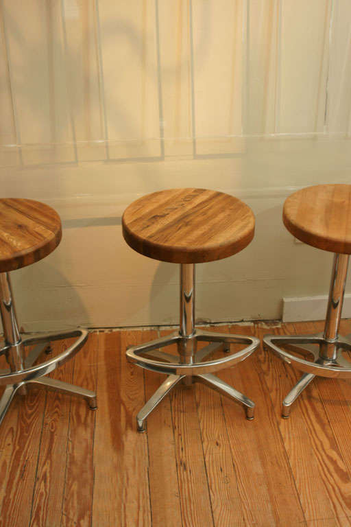 Butcher block and aluminum counter height stool, one only.