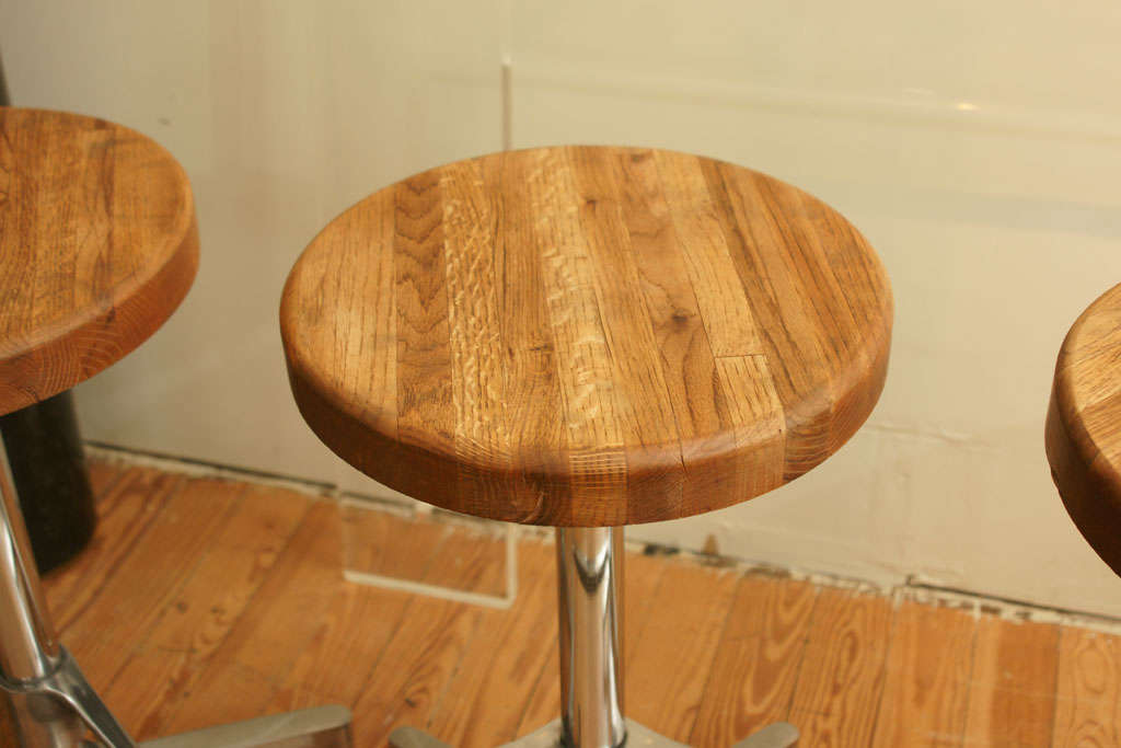 Butcher Block and Aluminum Counter Height Stool In Good Condition For Sale In Bridgehampton, NY