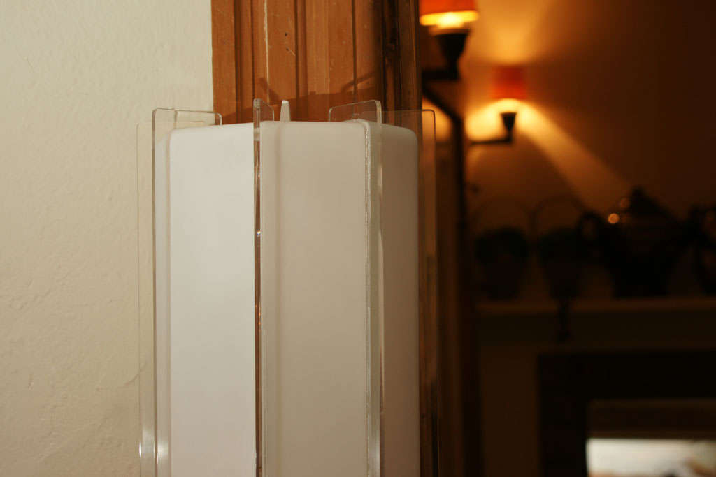 Italian Long White and Clear Lucite Strip Sconce
