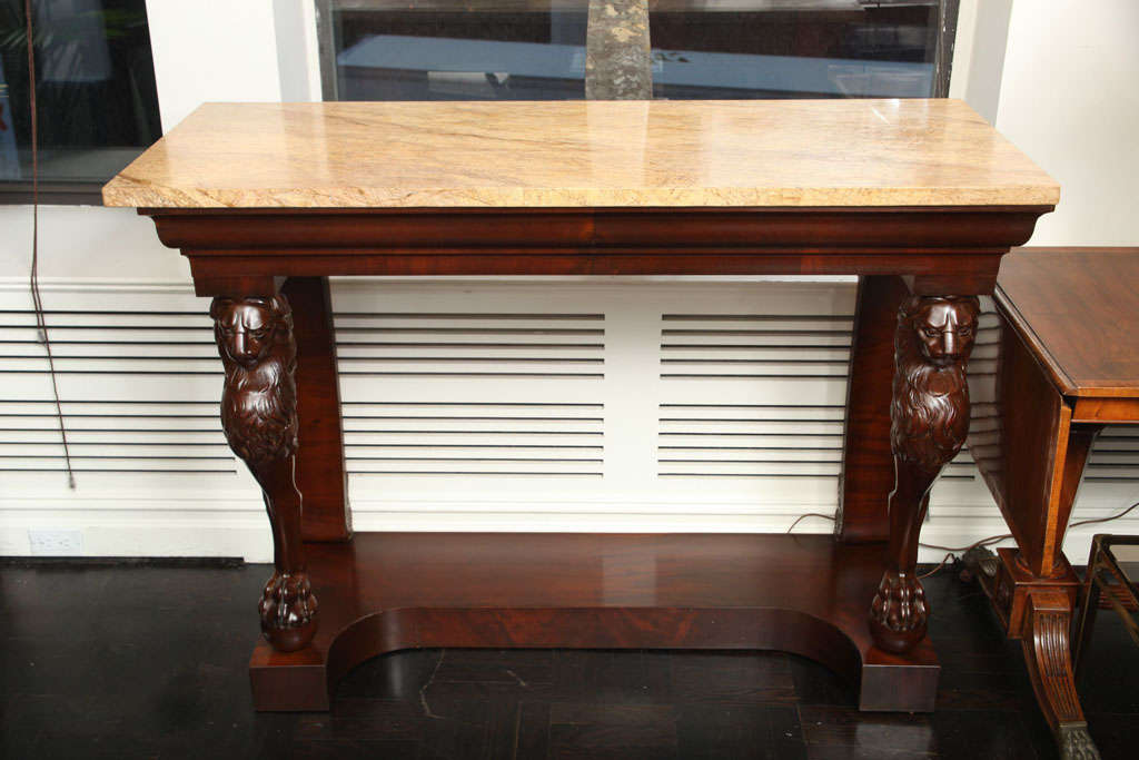 First Empire Mahogany Console with Veined, Beige Marble Top