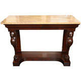 First Empire Mahogany Console with Veined, Beige Marble Top