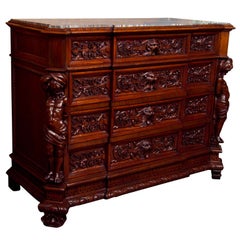 Commode en noyer du 19e siècle de style Renaissance Revive italienne