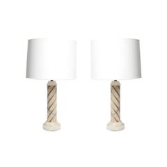 Pair of 1940s Italian Classical Modern Alabaster Table Lamps