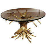 Pair Hollywood Regency Gilt Metal Wheat Sheaf Accent Tables