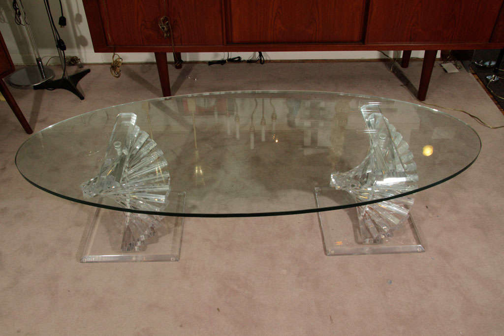 glass table with spiral base