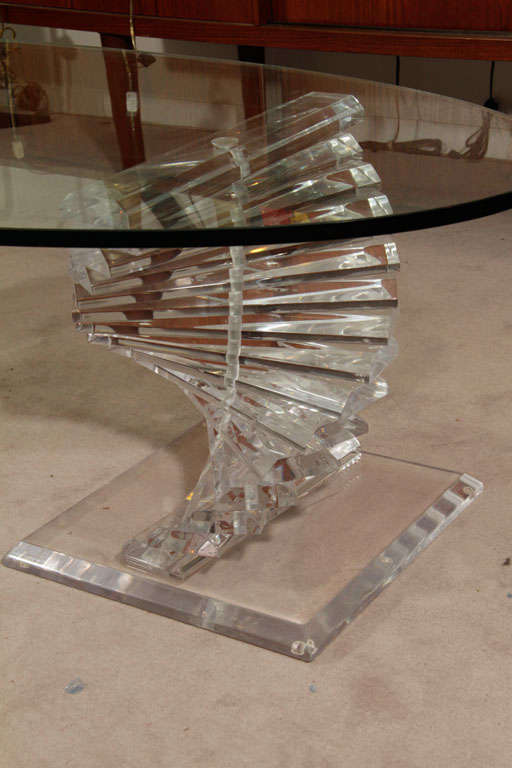 Italian Modern Lucite and Glass Coffee Table with Spiral Colume Base