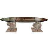 Modern Lucite and Glass Coffee Table with Spiral Colume Base