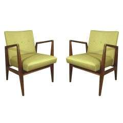 Pair Jens Risom Mid Century Walnut  Arm Chairs