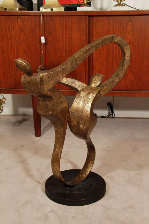 Mid Century Abstract Gilt Metal Sculpture of Dancing Couple 1