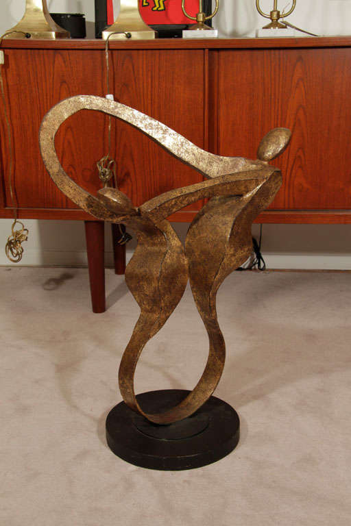 Mid Century Abstract Gilt Metal Sculpture of Dancing Couple 3
