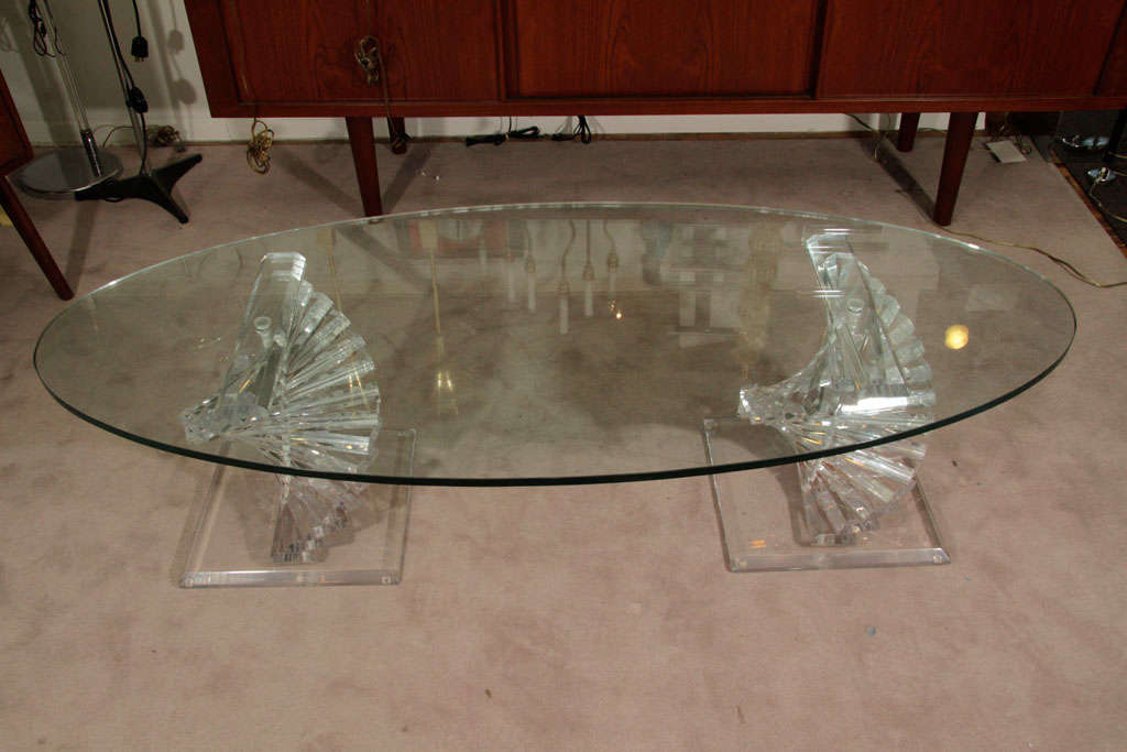 Modern Lucite and Glass Coffee Table with Spiral Colume Base at 1stDibs