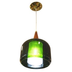 Mid Century Handblown Green Glass Pendant Light by Orrefors