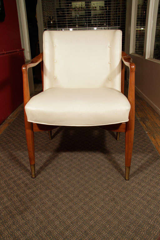 20th Century Pair  Mid Century Modern Arm Chairs with Creme Leather Cushions