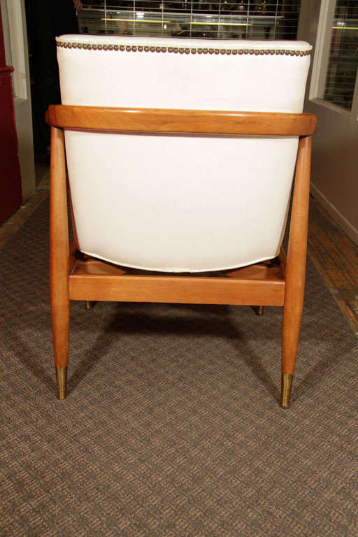 Pair  Mid Century Modern Arm Chairs with Creme Leather Cushions 2