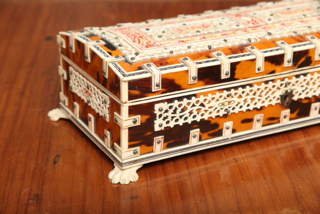Carved Tortoise Shell & Ivory Antique Box