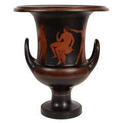 A Large Black Basalt Urn With Classical Figures and Greek key