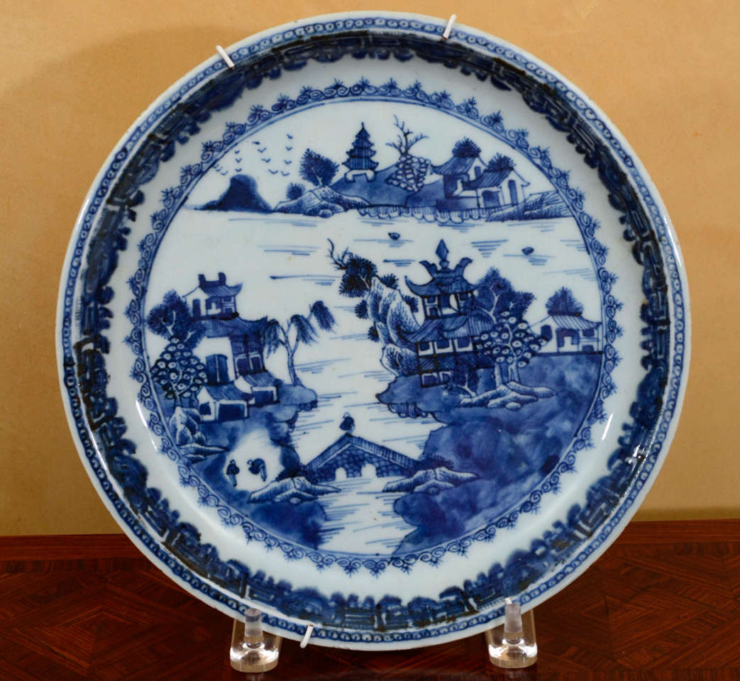 Chinese Nanking blue and white round charger Ca. 1880